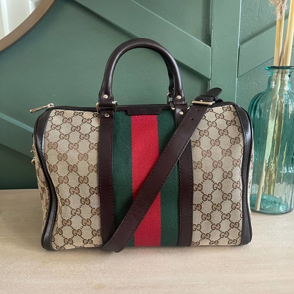 Gucci Handbags - Gucci Boston GG Supreme Ophidia Canvas Leather Bag Crossbody